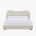 NALY Lit double en tissu beige et bois clair 140x190 cm