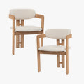 SANDRA Lot de 2 chaises de repas en tissu beige pieds en chêne massif clair