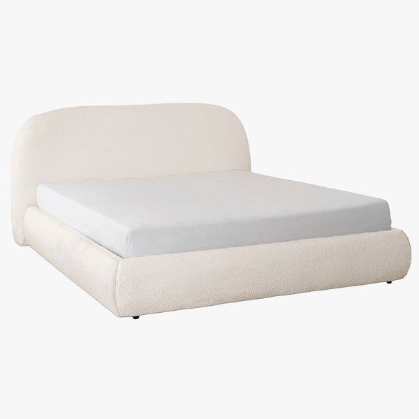 ADAM Lit double en tissu bouclette beige avec coffre 160x200 cm