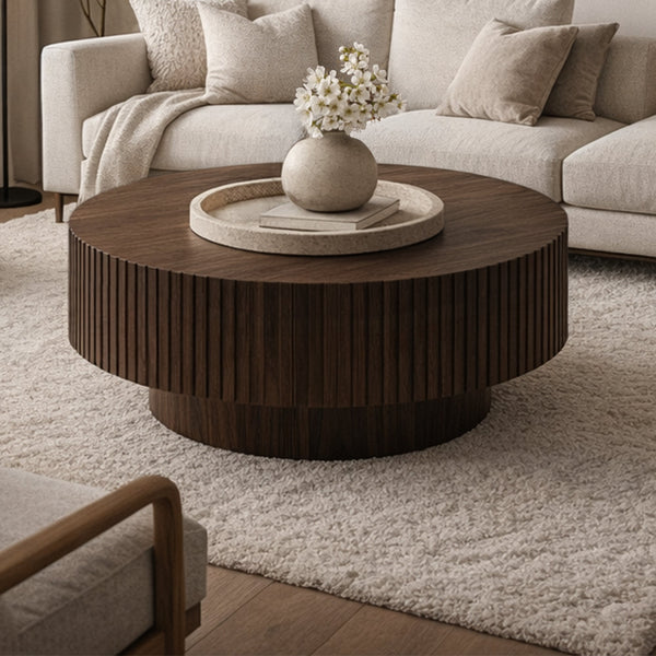 AIRA Table basse ronde couleur bois foncé D80 cm