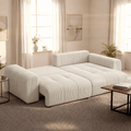 ALYA Canapé d'angle convertible et réversible avec coffre en velours côtelé beige