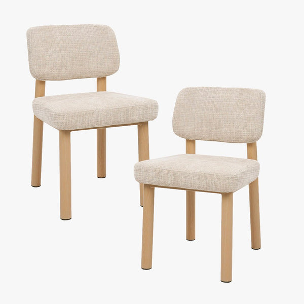 AMELI Lot de 2 chaises en tissu beige pieds en métal beige