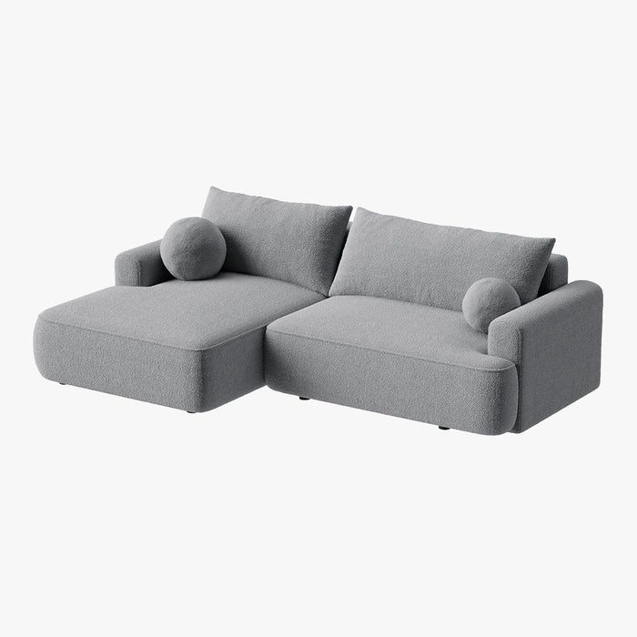 ANAIS Canapé d'angle convertible en tissu bouclette gris - Angle gauche