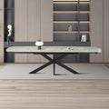 ARES Table à manger extensible en pierre frittée beige et métal noir