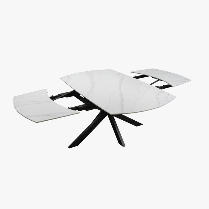 ARES Table à manger extensible en pierre frittée blanc et métal noir