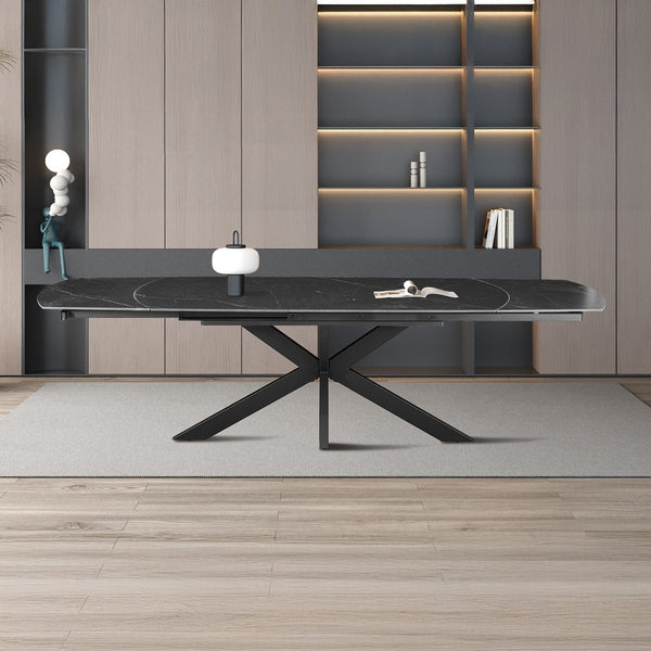 ARES Table à manger extensible en pierre frittée et métal noir