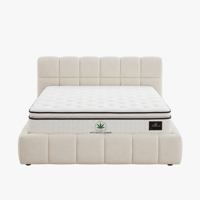 ARIONA Lit double en tissu beige avec coffre 180x200 cm