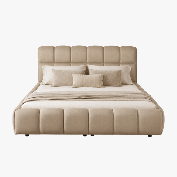 ARIONA Lit double en tissu taupe avec coffre 160x200 cm