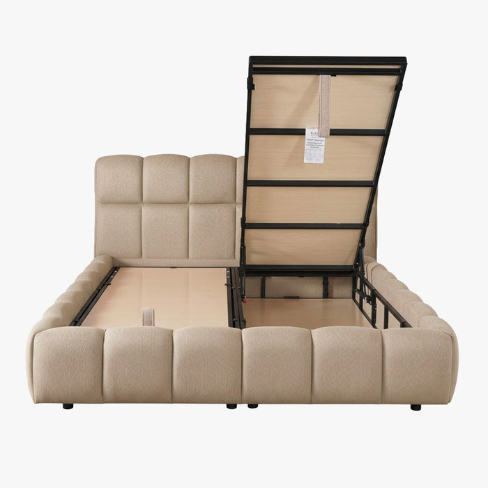 ARIONA Lit double en tissu taupe avec coffre 180x200 cm