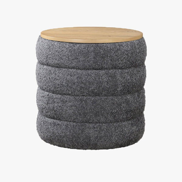ARTA Pouf coffre effet peau de mouton gris foncé et bois