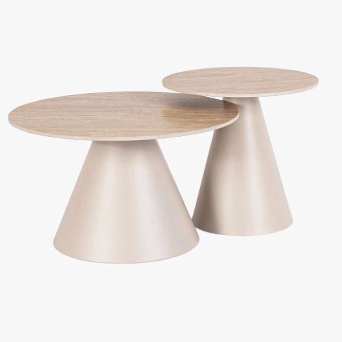 AVILA Lot de 2 tables couleur travertin pieds beige