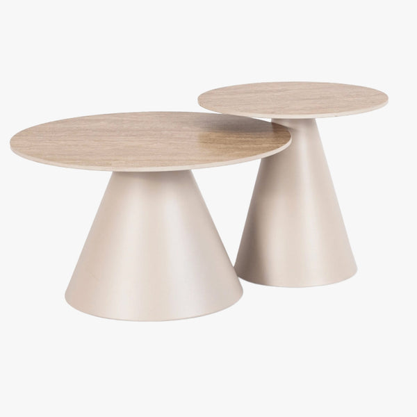 AVILA Lot de 2 tables couleur travertin pieds beige