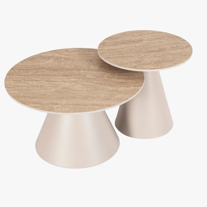 AVILA Lot de 2 tables couleur travertin pieds beige
