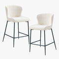 AZEL Lot de 2 tabourets tissu bouclette blanc écru piètement métal noir