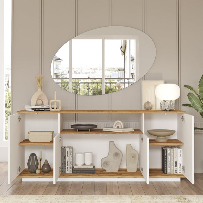 AZELIA Buffet 4 portes 1 niche couleur bois et blanc