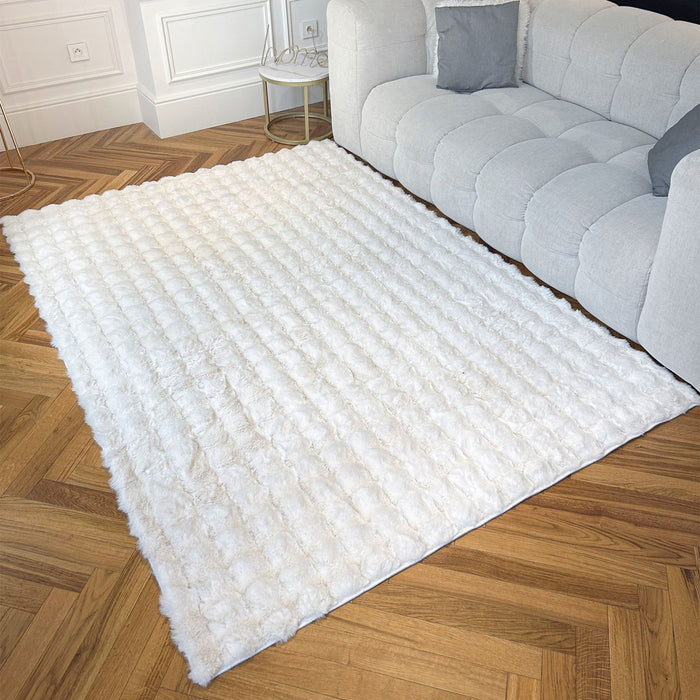 BUBBLE Tapis tissu doux à relief blanc - 160x230 cm
