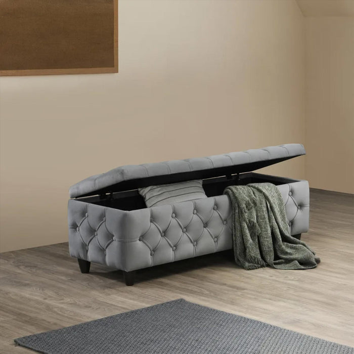 CASTRIA Banquette coffre capitonné en velours gris foncé – Banquettes Mobilier Deco