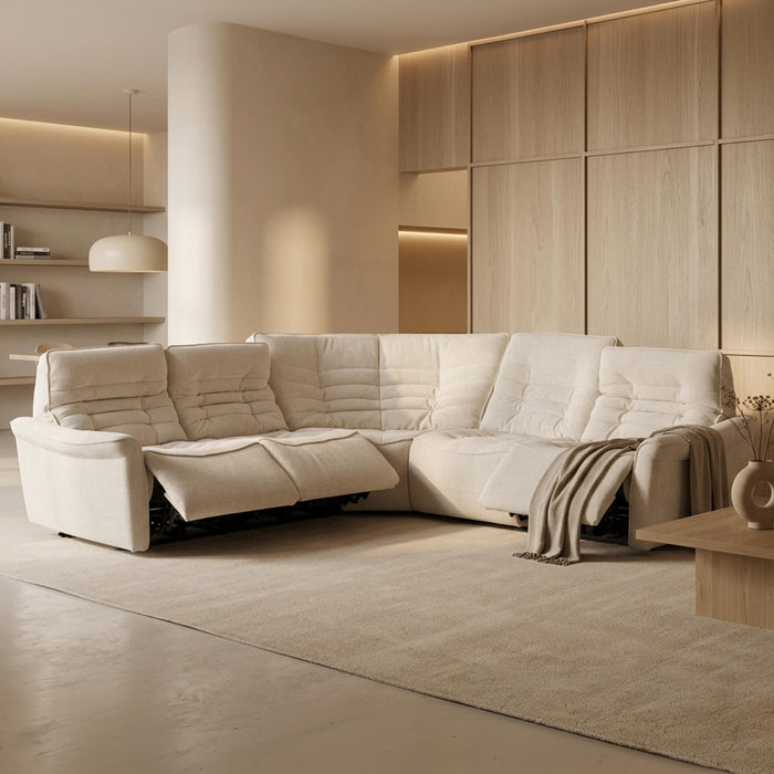 CHILLY Canapé d'angle relax électrique réversible en tissu beige – Canapé relax Mobilier Deco
