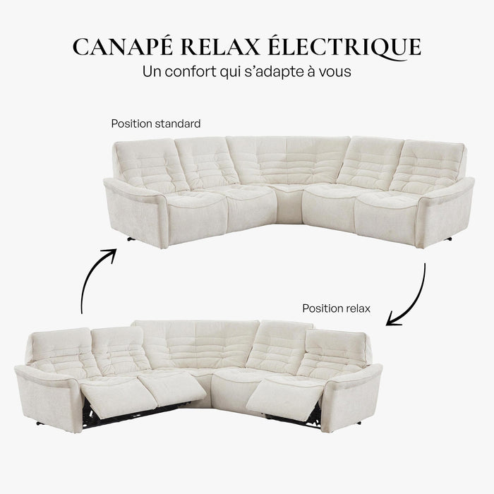 CHILLY Canapé d'angle relax électrique réversible en tissu beige