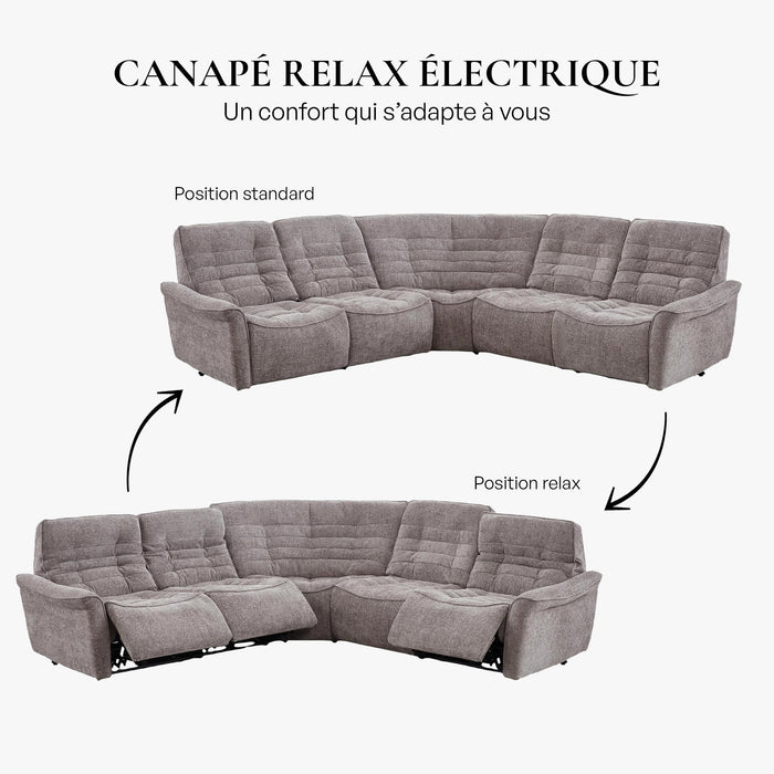CHILLY Canapé d'angle relax électrique réversible en tissu taupe