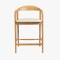 CLAIRE Tabouret en tissu beige piètement en bois massif clair