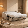 DAEL Canapé 3 places convertible en tissu blanc écru