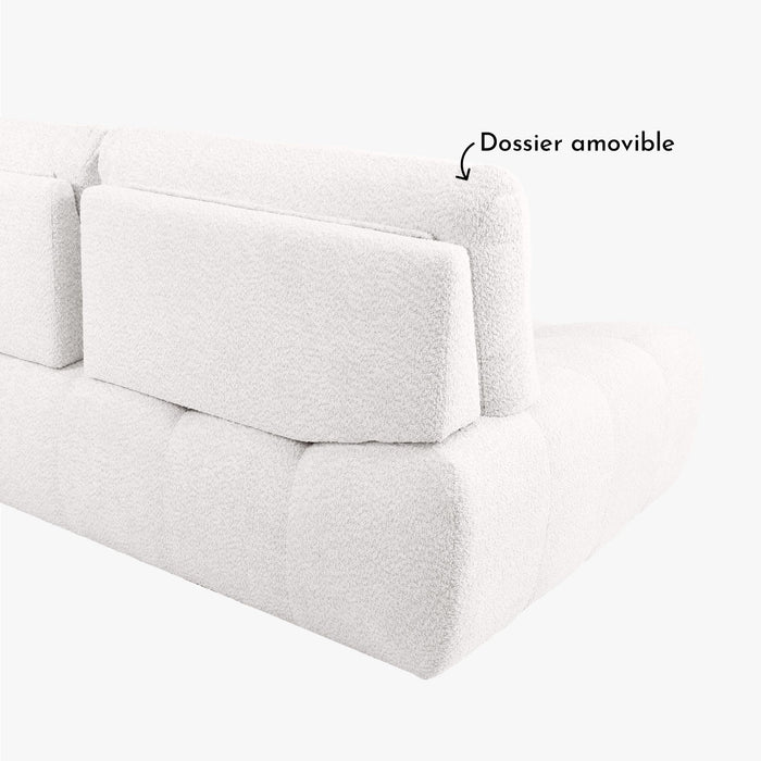 DALIA Canapé d'angle avec dossier amovible en tissu blanc écru - Angle droit