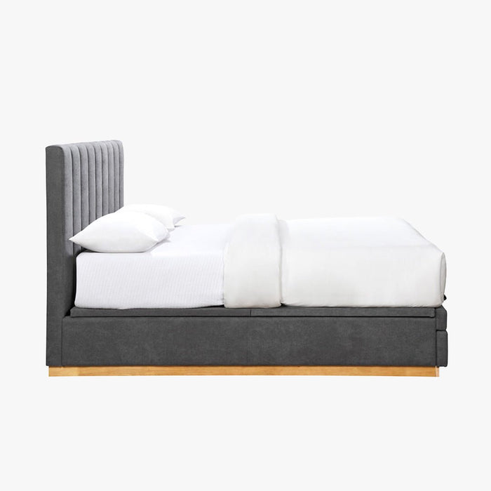 DANIEL Lit double en tissu gris anthracite avec coffre et tiroir 140x190 cm