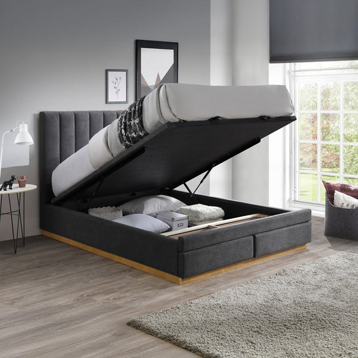 DANIEL Lit double en tissu gris anthracite avec coffre et tiroir 140x190 cm
