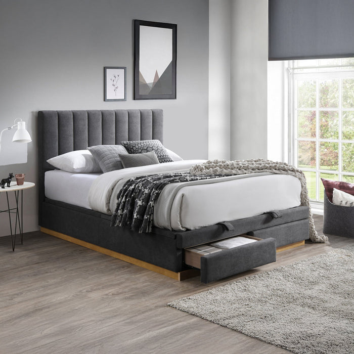 DANIEL Lit double en tissu gris anthracite avec coffre et tiroir 160x200 cm