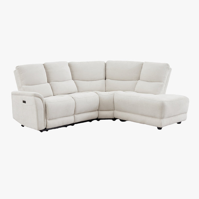 DAVY Canapé d'angle relax électrique en tissu blanc écru - Angle droit