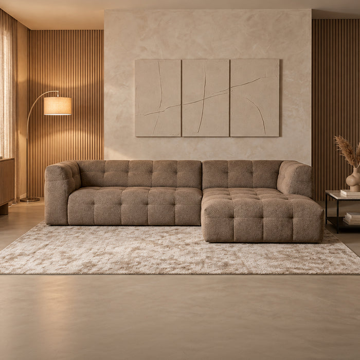 DEYNA Canapé d’angle en tissu capitonné taupe - Angle droit