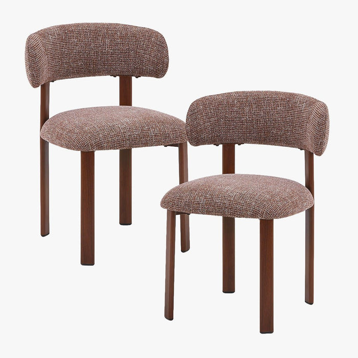 EFILIA Lot de 2 chaises en tissu marron pieds couleur bois foncé