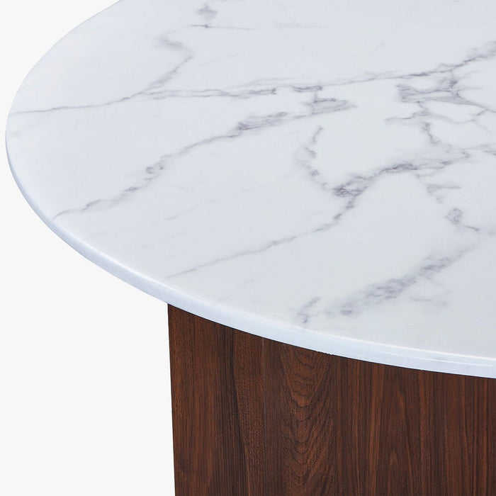 ELODIE - 60 Table basse ronde en marbre composite pieds couleur bois foncé D60 cm