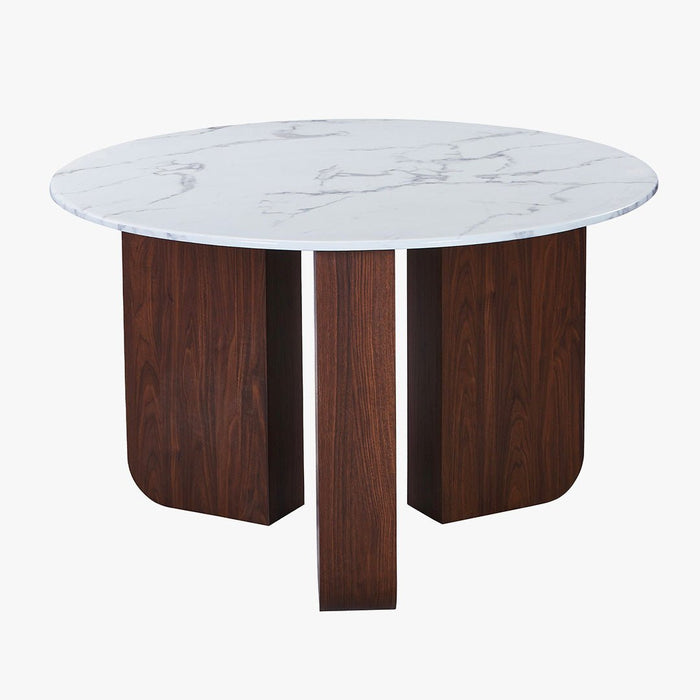 ELODIE - 60 Table basse ronde en marbre composite pieds couleur bois foncé D60 cm
