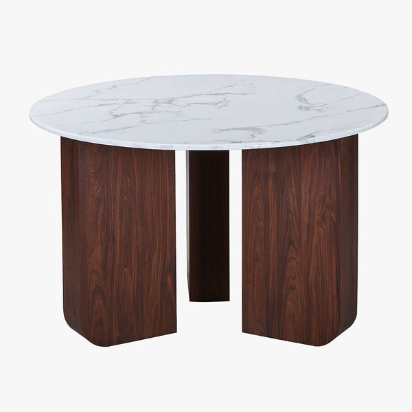 ELODIE - 60 Table basse ronde en marbre composite pieds couleur bois foncé D60 cm