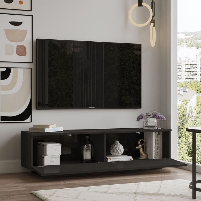 ELONIE Meuble TV 2 portes noir