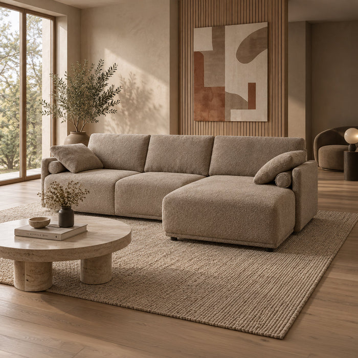 ELORA Canapé d'angle en tissu beige - Angle droit – Canapés d'angle Mobilier Deco