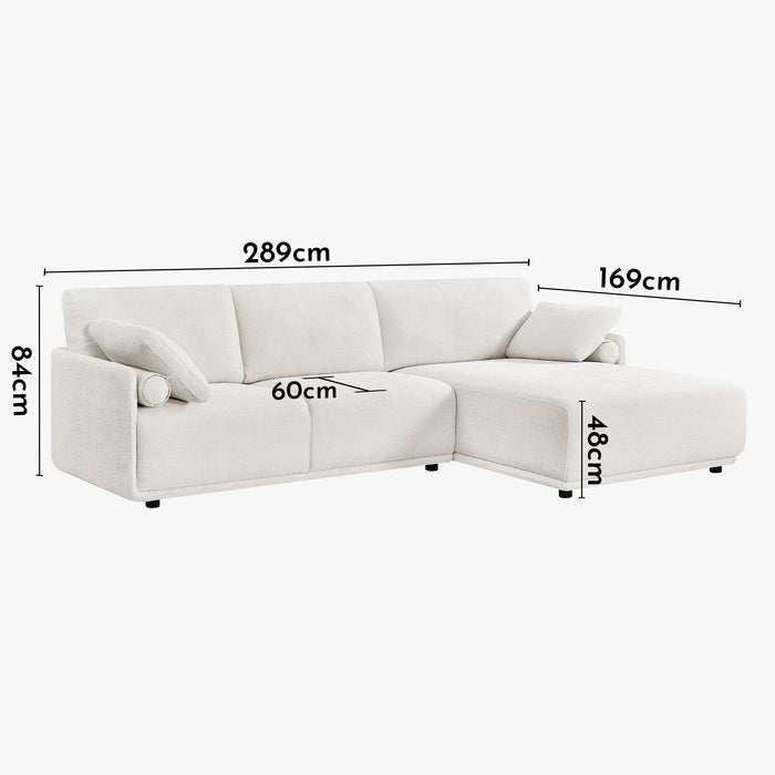 ELORA Canapé d'angle en tissu blanc écru - Angle droit