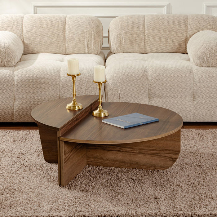 ELYNA Table basse ronde couleur bois foncé D90 cm