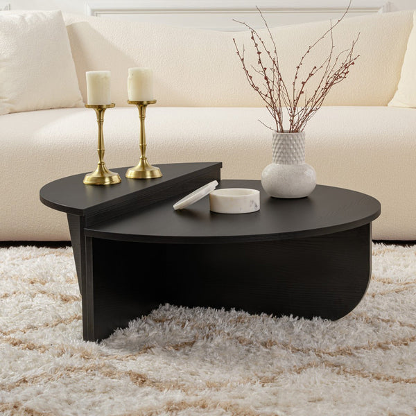 ELYNA Table basse ronde couleur bois noir D90 cm
