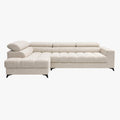EMMA MINI Canapé d'angle convertible avec coffre et têtières relevables en tissu beige - Angle gauche