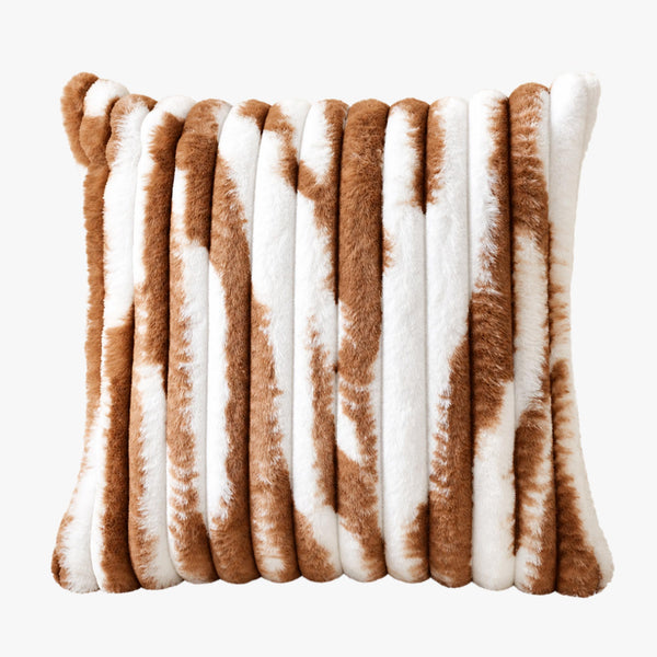 EVELYA Coussin carré en tissu côtelé camel et blanc 43x43 cm