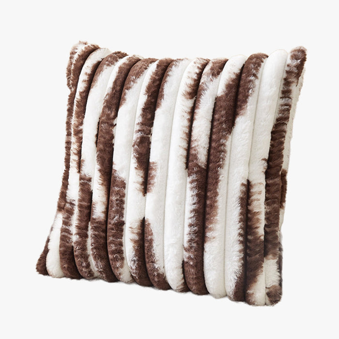 EVELYA Coussin carré en tissu côtelé marron et blanc 43x43 cm