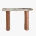 EVORA Console en pierre frittée blanc pieds couleur bois clair 120 cm
