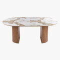 EVORA XL Table à manger extensible en pierre fritté blanc pieds couleur bois clair 120-200 cm