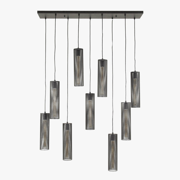 GINO Suspension en tube 9 lampes ajustables en métal noir 100x150 cm