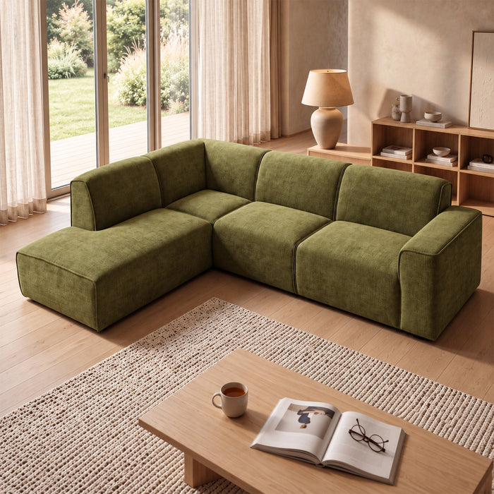 GIULIA XL Canapé d'angle en tissu vert - Angle gauche