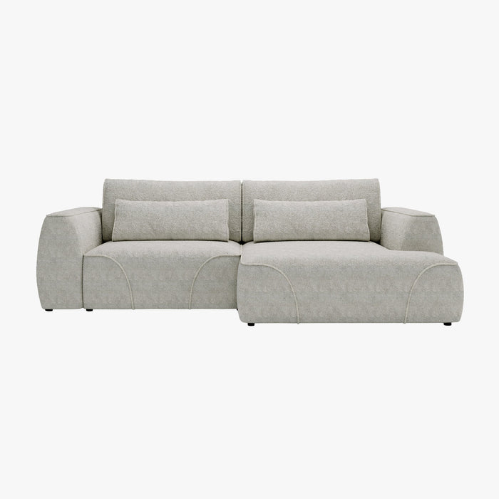 GRACE Canapé d'angle convertible avec coffre en tissu beige - Angle droit