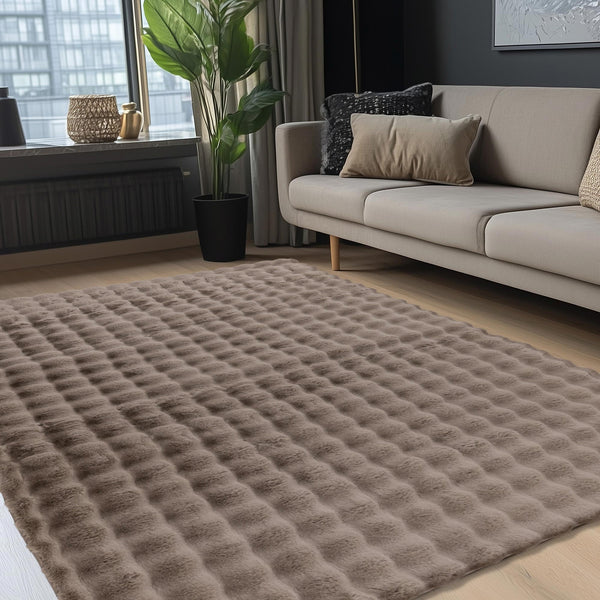 HARMONY Tapis en tissu doux à motif quadrillé taupe - 160x230 cm